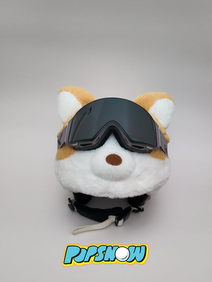PopSnow Ski snowboard helmet cover hat funny corgi puppy dog front product goggle on