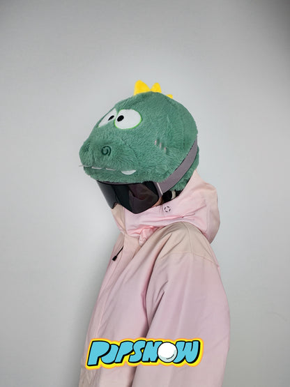 PopSnow Ski snowboard helmet cover hat funny dinosaur danny side profile model standing goggle on