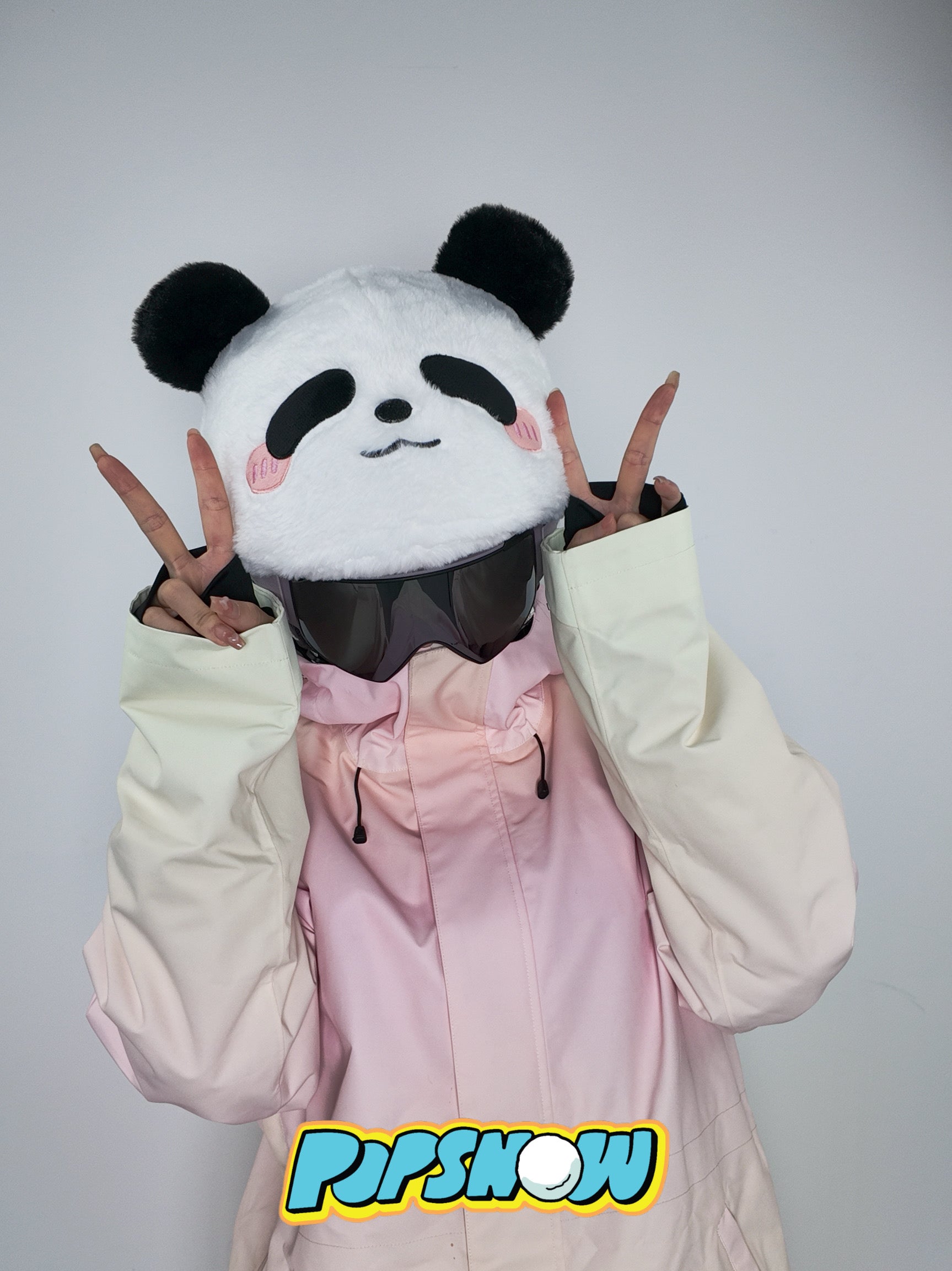 PopSnow Ski snowboard helmet cover hat funny kungfu panda front model standing goggle on peace gesture