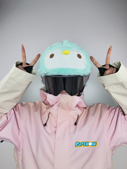 PopSnow Ski snowboard helmet cover hat funny penguin front model peace hand sign