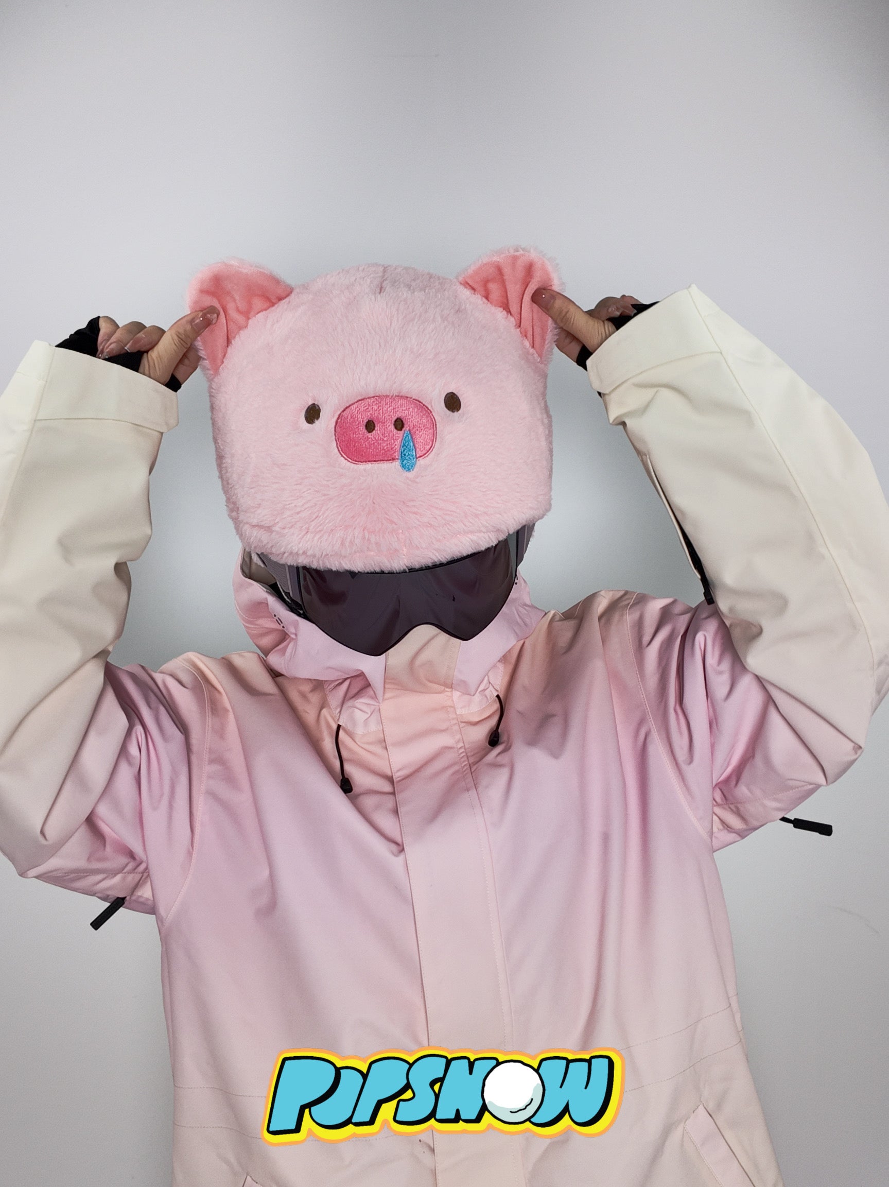PopSnow Ski snowboard helmet cover hat funny pig peppy front model standing goggle on cute lovely gesture